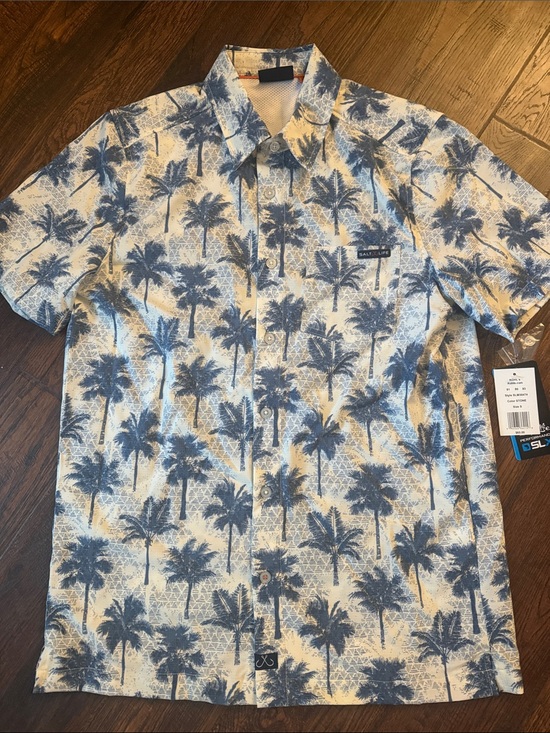 Salt Life Other - Salt Life Blue/White Palm-Print Short Sleeve Button-Down  performance slx Shirt
